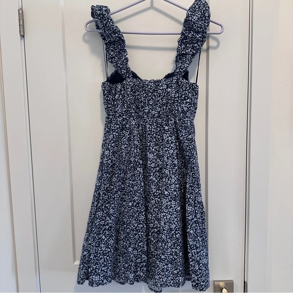 Abercrombie & Fitch Puff Strap Babydoll Mini Dress In Blue Floral Size Medium - Picture 7 of 11